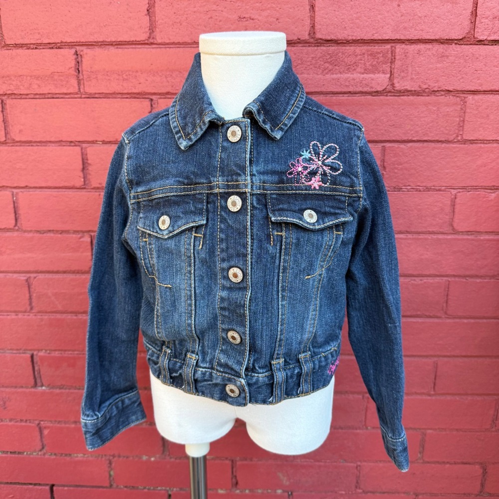 Vtg Esprit Denim Jacket Floral Embroidery Girls Size 4T‎ Blue Jean Outerwear